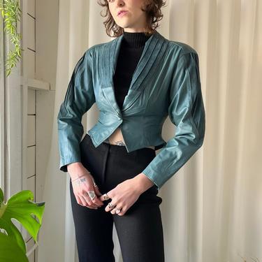 80s Dusty Teal Leather Jacket