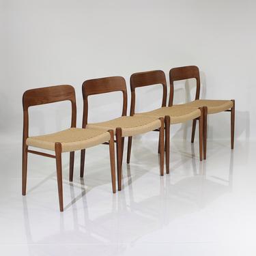 Vintage Danish Modern Niels Moller Model 75 Dining Chairs in Oak and Paper Cord - Set of 4 