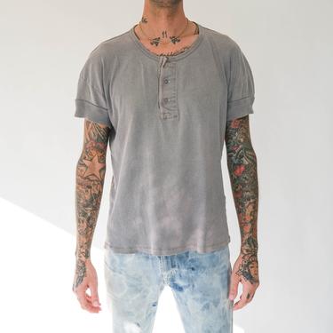 Vintage LVC Levis Sunset Label Faded Gray Henley T-Shirt w/ Cuffed Cap Sleeves | Cotton/Linen | Made in Portugal | Designer Workwear Tee 
