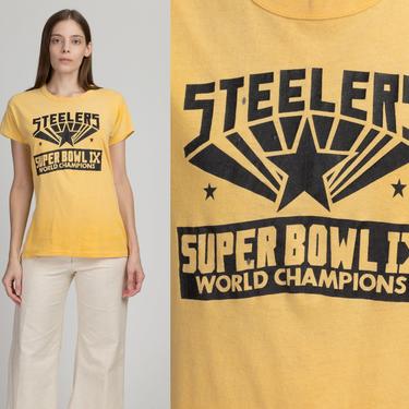 70s Pittsburgh Steelers Super Bowl IX Champions T Shirt - Men's Small, Women's Medium | Vintage Yellow NFL Football Graphic Tee 