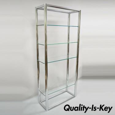 Mid Century Modern Tubular Chrome Etagere Bookcase Glass Shelf Baughman Style