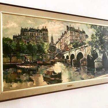 MID CENTURY MODERN Framed April in Paris Cityscape Painting  (Los Angeles) 