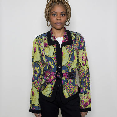 VINTAGE 90s Green and Pink REVERSIBLE Floral Blazer Jacket Sz XS-M 