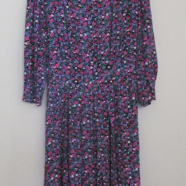 90s Floral Print Dress L 42 Bust 31 Waist 