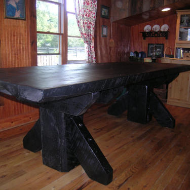 Massive Thick Plank Timber Trestle Table from Antique Barnwood 