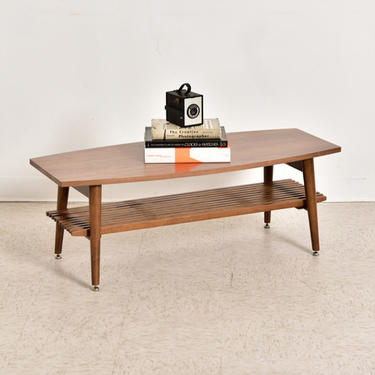 Sleek Walnut Collapsible Slat Coffee Table 
