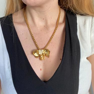 70s Golden Elephant Pendant Necklace