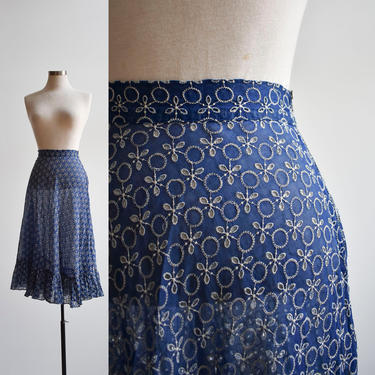 1940s Blue and White Eyelet Skirt 