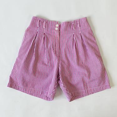 Striped Pink Chambray High-Rise Pleated Shorts