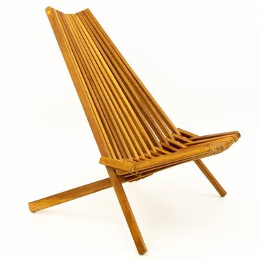 Hans Wegner Style Danish Modern Teak Folding Slat Mid Century Side Chair - mcm 
