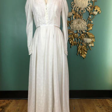 gunne sax dress, 1970s maxi dress, vintage 70s dress, prairie dress, bohemian dress, victorian style dress, small medium, lilac cotton, 27 