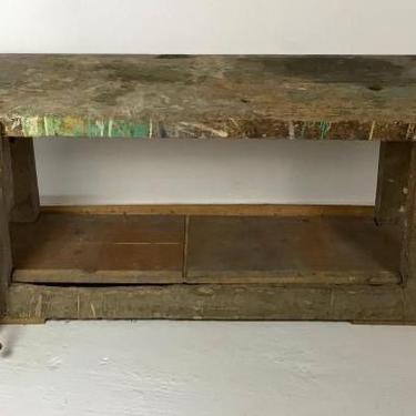 SOLD. Antique French Workbench Table Kitchen Island Bar TV Stand