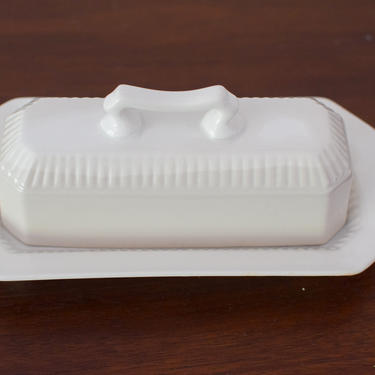 Vintage White Independence Ironstone Butter Dish with Cover 