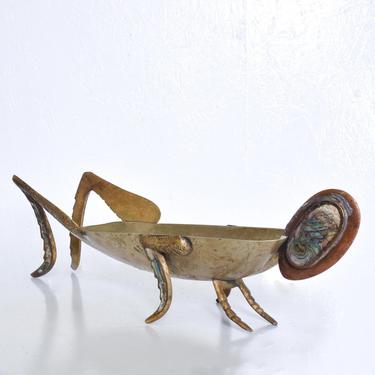 Mid Century Mexican Modernist Grasshopper Decorative Bowl Abalone 