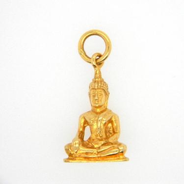 Vintage 18k Yellow Gold Thai Sitting Buddha Pendant Charm 3D Necklace 6.6g 