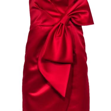 Milly - Red Satin Strapless Sheath Dress w/ Bow Sz 4