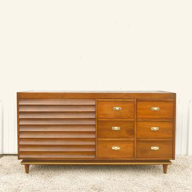 Mid Century 9 Drawer Lowboy with Louvered Front