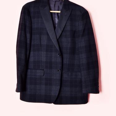 Vintage Ralph Lauren Wool Plaid Dinner Jacket, 44R, Black Gray Plaid, 1940's style, Suit Jacket Sport Coat 