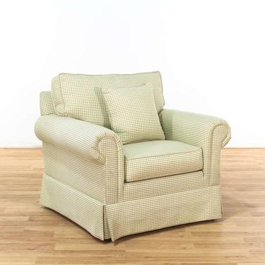 Ethan Allen Green & Cream Plaid Upholstered Armchair 2
