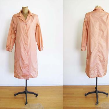 Vintage 80s Raincoat S - Long Pink Raincoat Windbreaker - Pastel Nylon Jacket - 1980s Totes Packable Travel Rain Jacket - 80s Clothing 