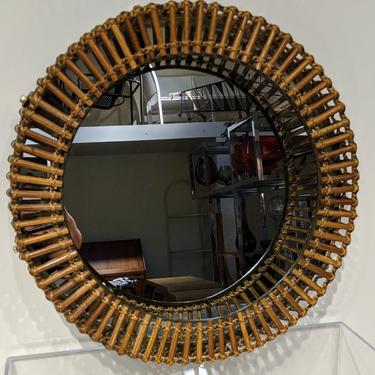 Mid Century Modern Franco Albini Style Rattan Shadow Box Framed Mirror 