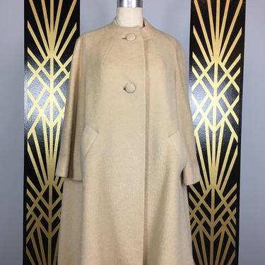 1950s swing coat, camel mohair, vintage 50s coat, lilli ann, tapeze, biege wool coat, clasic, a-line, overcoat, fuzzy, winter coat, medium 
