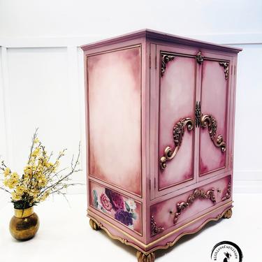 Children Wardrobe / Cabinet / Armoire/ storage cabinet/Whimsical Armoire/ pink chifforobe 