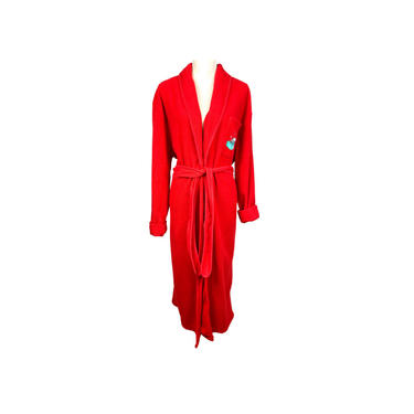 Vintage Disney Robe Red Robe, Bath Robe Waist Belt Collared Vintage Sleepwear Pockets, Fits like a Medium, Mickey Mouse Patch on Pocket 