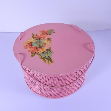 Pink Wicker Sewing Basket / 1950's Harvey Sewing Basket 