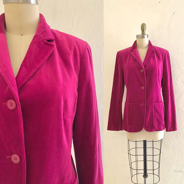 vintage 80's fuchsia velvet jacket // velvet blazer 