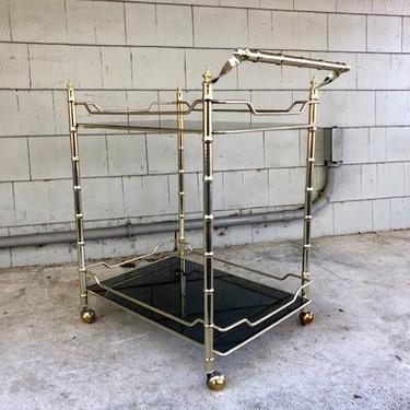 Midcentury Brass Faux Bamboo Bar Cart Trolley