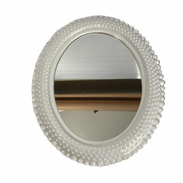 Vintage White Oval Plastic Hobnail Mirror 
