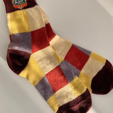 1950'S Crew Socks - MACTAVISH SOCKS - All Cotton - Color Blocking - Never Worn with Original Paper Tags - NOS Dead Stock - 9-1/2 