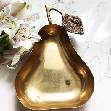 Antique Brass Metal Gold Pear Shape Dish, Vintage Candy Dish, Jewelry Holder Dish, Gift Idea by LeChalet