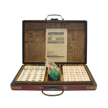 Chinese Handmade Red Vinyl Box Small Mahjong Tiles Set ws118E 