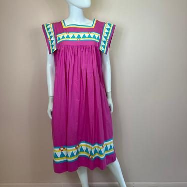 Vtg 1980s bright abstract print geometric cotton kaftan dress 