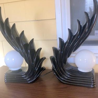 Pair of Post-Modern Deco Style Wing Lamps