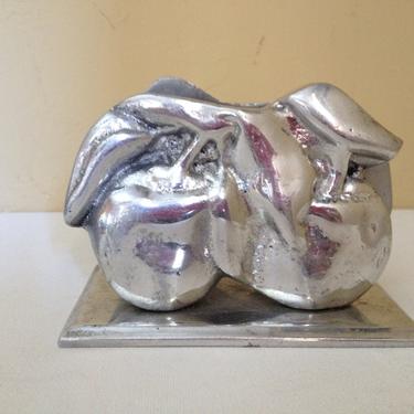 Vintage Silver Metal Napkin Holder Apples from Hand cast aluminum- Mexico 