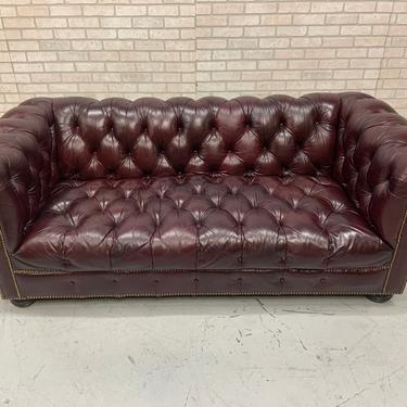 Vintage Hancock & Moore Oxblood Leather Tufted Classic Chesterfield Sofa