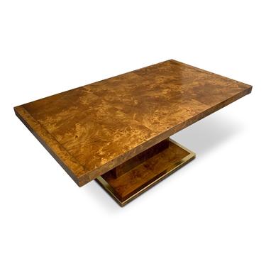 Burl and Brass Dining Table in the Manner of Milo Baughman Mid Century