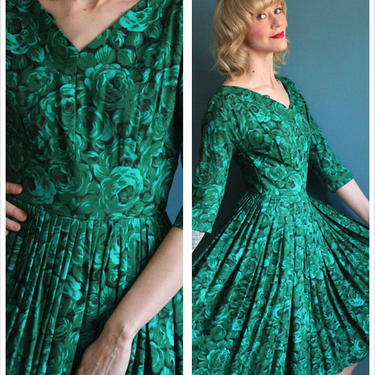 1950s Dress // Cabbage Rose Dress // vintage 50s dress 