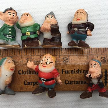 Vintage 7 Dwarf Tinykins, Missing Snow White, Set Of 7, Disney Movie Snow White And 7 Dwarfs, Plastic Gnomes, Cake Toppers, Disneykins Marx 