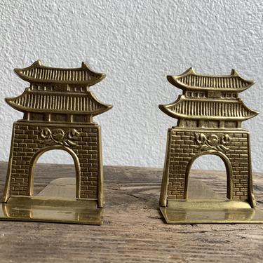 Pair of Vintage Brass Pagoda Bookends