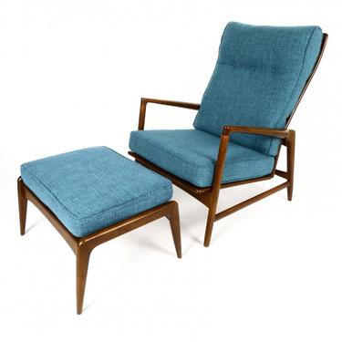 Ib Kofod Larsen Reclining Lounge Chair & Ottoman