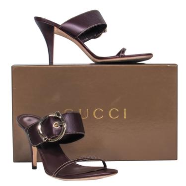 Gucci - Burgundy Leather Strappy Heeled “Juanita” Sandals w/ Buckle Sz 9