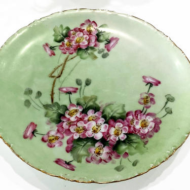 Vintage Rosenthal Versailles Bavaria Hand Painted Green Plate with Pink Flowers 
