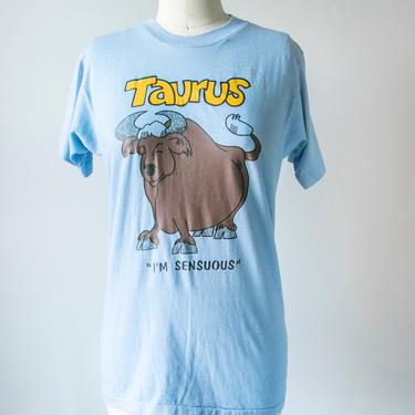 1970s T-Shirt Taurus Astrology Blue Tee S 