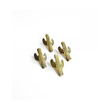 Vintage Brass Cactus Napkin Rings / Set of 4 