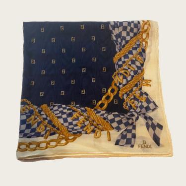 Fendi Navy Gold Chain Zucca Handkerchief