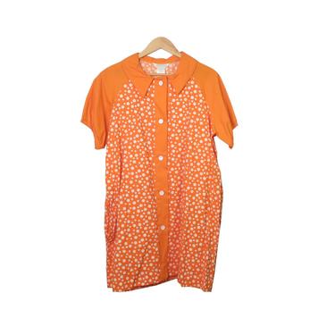Vintage 60s/70s Deadstock Bright Orange Polka Dot Dress Size L 